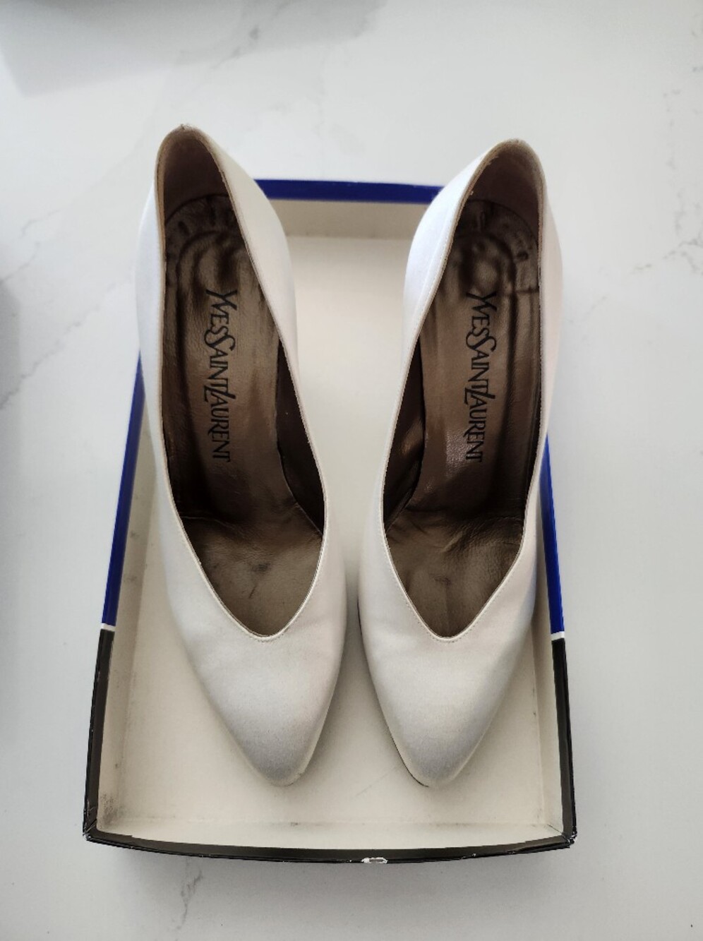Vintage Yves Saint Laurent Ivory Satin Pointed Toe Pumps